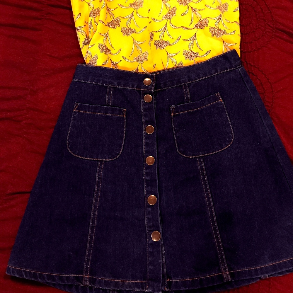 Snap Front Jean Mini Skirt